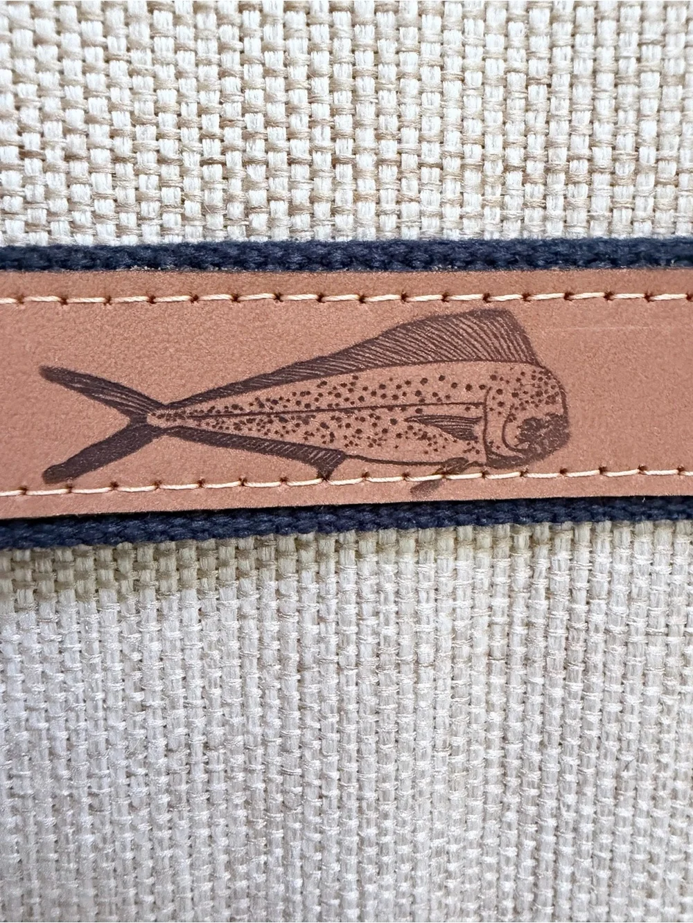 West Marine Men's Embroidered Dolphin Fish Belt Brass USA Made Size 42 Altered